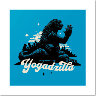 Yogadzilla - Godzilla doing Yoga Posters and Art